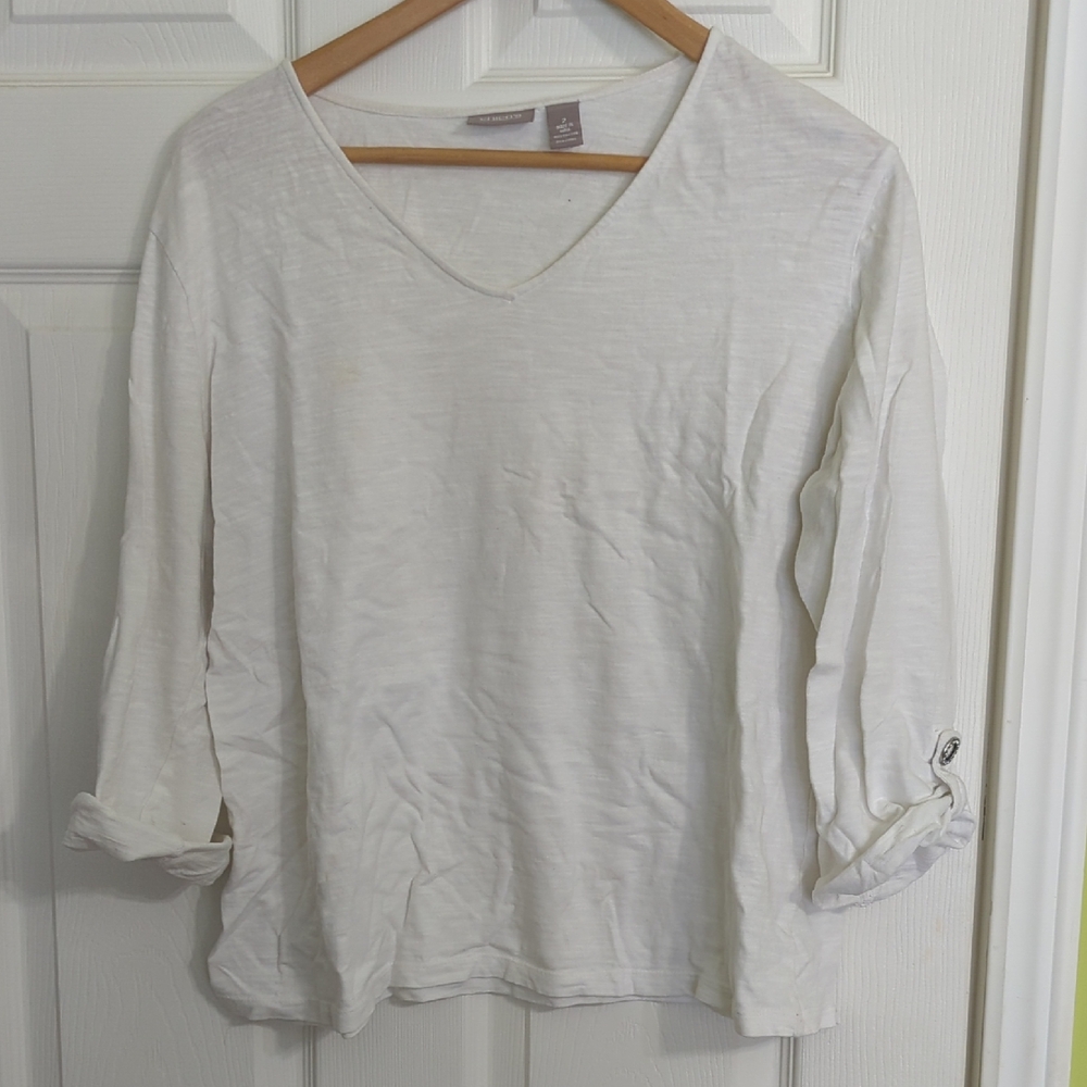 Chico's White Long Sleeve V-Neck Top